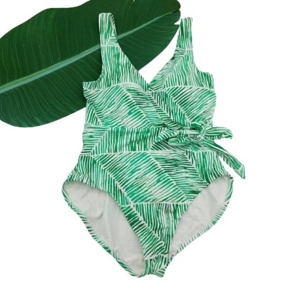 Calia Side Tie Swimsuit Size 4 NEW Tropical Palm White Green One Piece Carrie - Picture 2 of 11